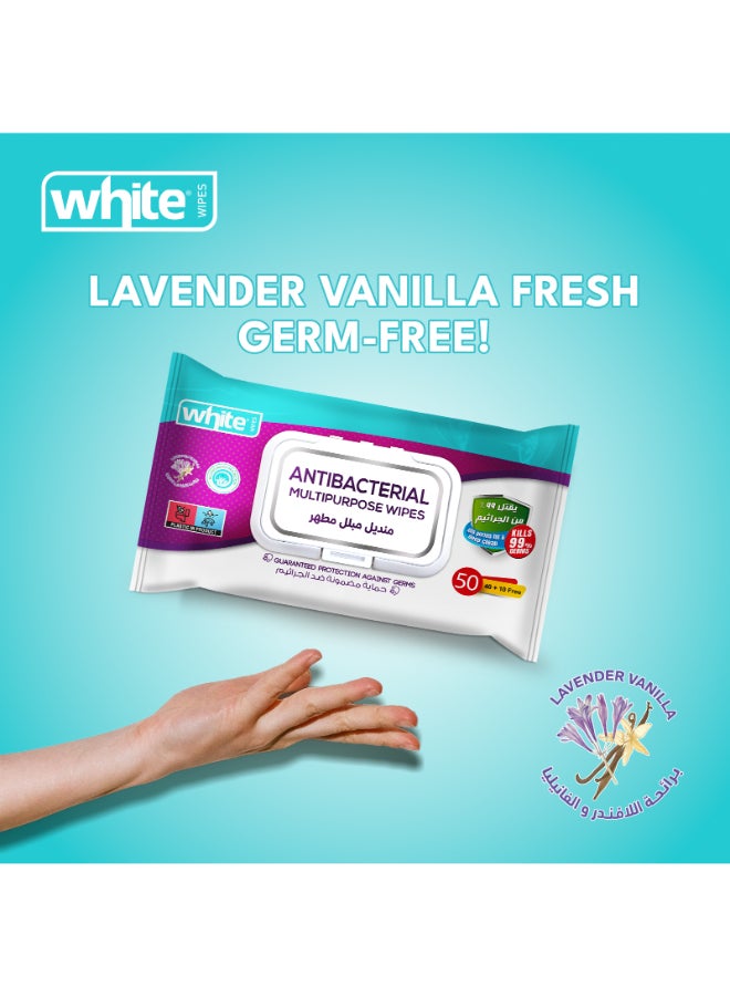 White wet wipes anti-bacterial with lavender & vanilla 50 pulls - Image 2