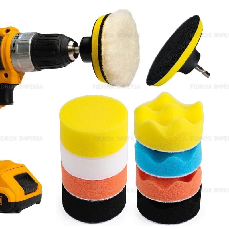 FI FIDROXIMPERIA Fidrox Premium Car Foam Drill 3-Inch Buffing and 11 Polishing Pads Kit, Compound Automotive Polisher Car Wash Cleaning Tools, Sealing Glaze, Foam Pads of Drill Polisher Attachment - Image 1