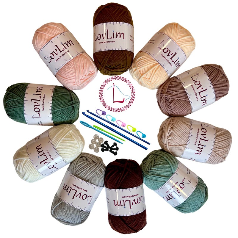 LovLim Crochet Yarn 10x50g Soft Cotton Yarn Skeins 1200 Yards for Crochet and Knitting Free CrochetAmigurumi Patterns Craft DK Yarn Perfect Starter Kit Nature