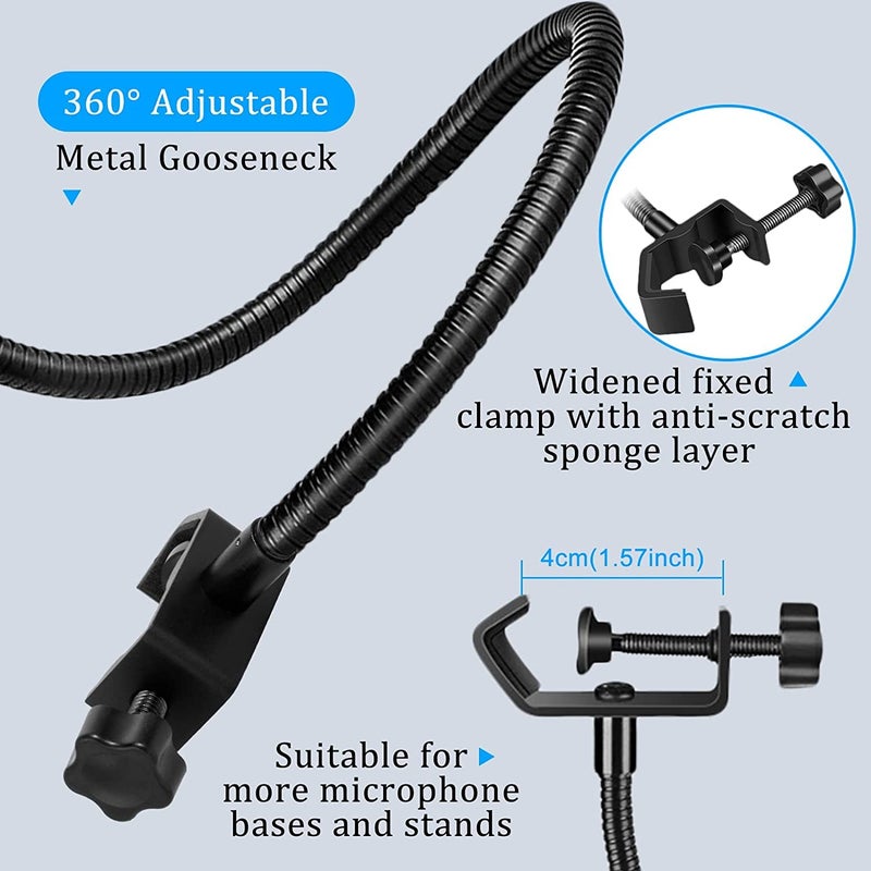 CLAPONE Microphone Pop Filter Mask Shield Professional Microphone Stand Mic Clip Holder for Studio Sound Recording, Meeting (Premium Black, Pop Filter Square Shield) - Image 5