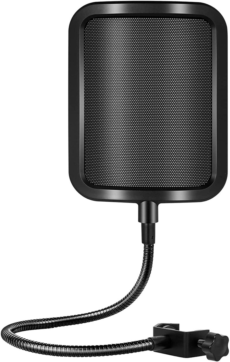 CLAPONE Microphone Pop Filter Mask Shield Professional Microphone Stand Mic Clip Holder for Studio Sound Recording, Meeting (Premium Black, Pop Filter Square Shield) - Image 1