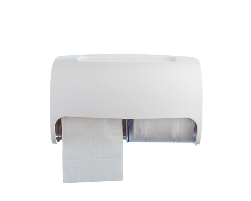 Commercial Toilet Paper Dispenser Wall Mount Double 2 Roll Locking Toilet Paper Holder White Compact Two Roll Side by Side Design Tissue Paper Dispenser Dispensador de Papel Higienico Doble
