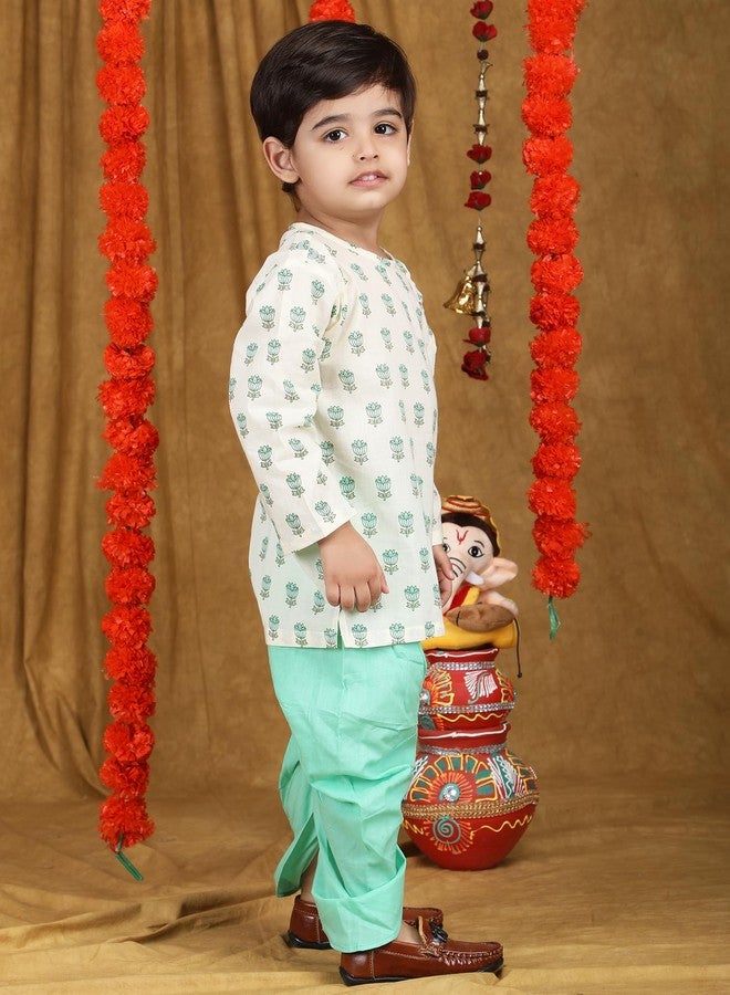 Polka Tots طقم دهوتي كورتا تقليدي أنيق للأطفال - فستان عرقي ناعم من القطن للمهرجانات - زي هندي مريح للرضع والأطفال الصغار (اللون: أبيض وزرقاء مائية، 0-3 أشهر) - Image 5