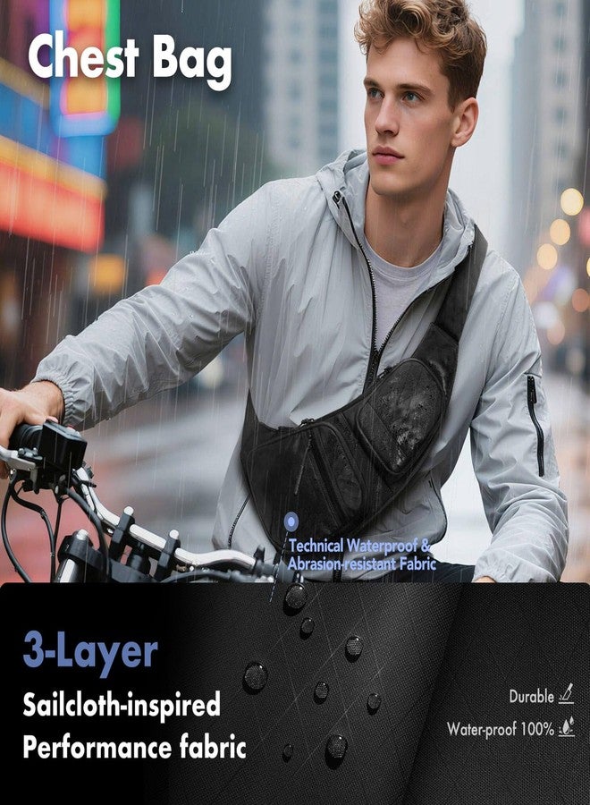 hk Sling Bag for Men with 3‑Layer Sailcloth‑Inspired Performance Fabric, Lightweight Waterproof Sling Bag for Men with Tablet Compartment, Crossbody Bag for men, Commuting, Black - Image 2