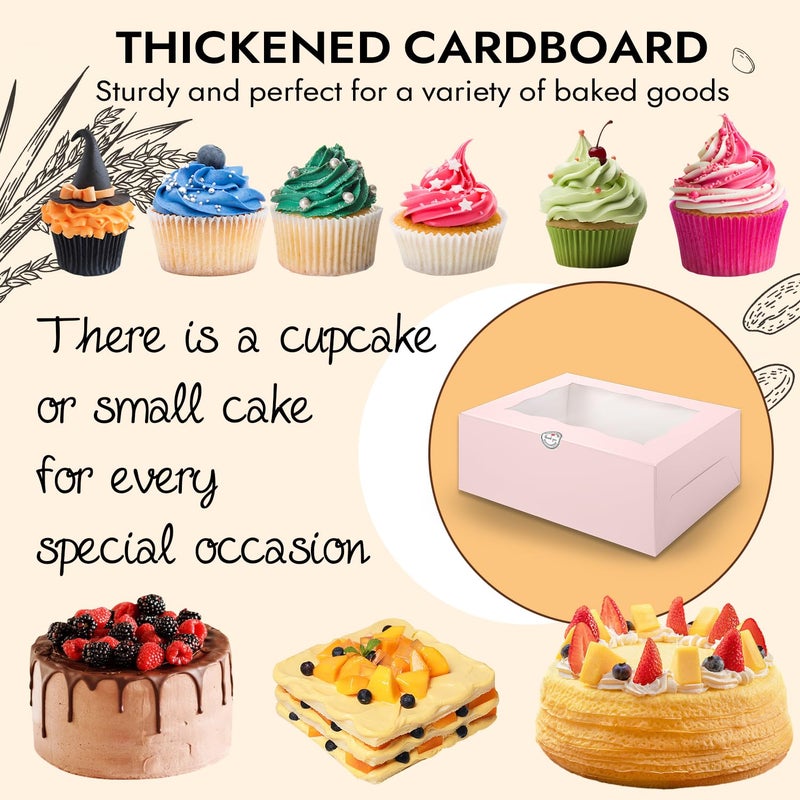 JCD 8 Packs Pink Bento Cake and Cupcake Box 1+8 Bento Box with Clear Window for 4-inch Cake and 8 Cupcakes Packaging Gift Baked Goods for Family Dinner Birthday Party Picnic Gift (Pink 1+8/8Pcs) - Image 4