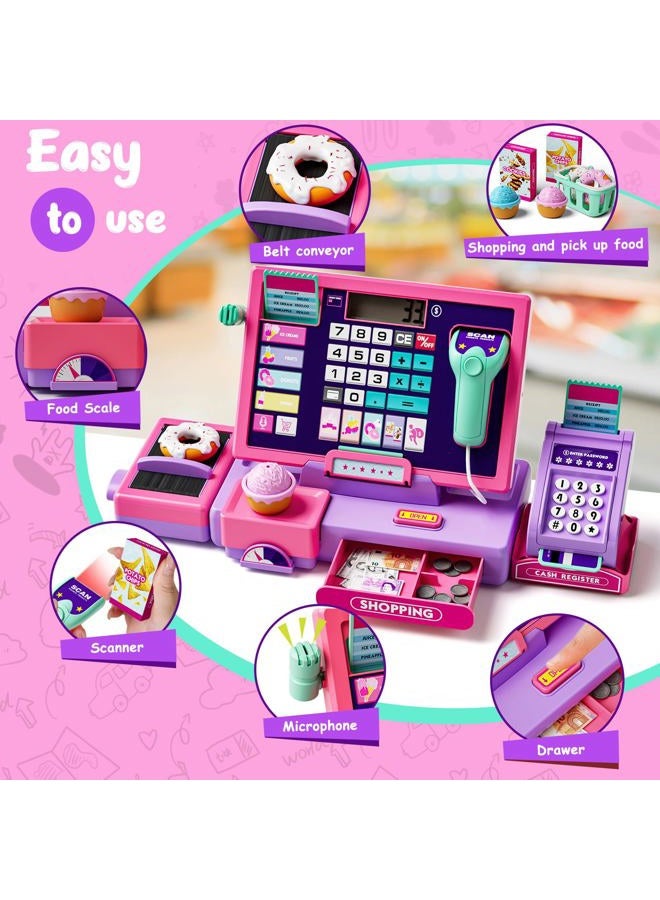 maysida Scanner Toy Cash Register Set with Music Function (Rosa Purple) - Image 3