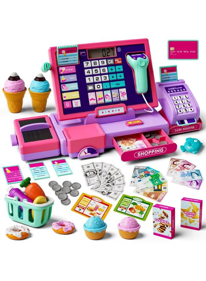 maysida Scanner Toy Cash Register Set with Music Function (Rosa Purple) - Image 1