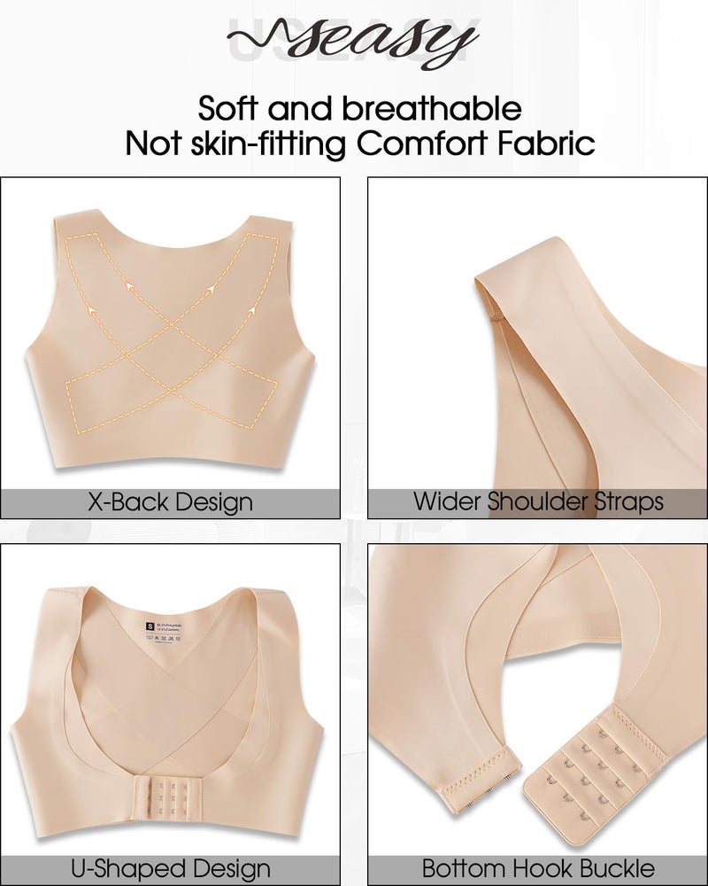 USEASY Posture corrector bra for women Back brace posture corrector Adjustable posture trainer Vest shapewear for women Beige M - Image 3