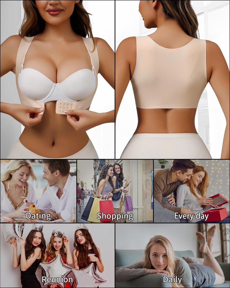 USEASY Posture corrector bra for women Back brace posture corrector Adjustable posture trainer Vest shapewear for women Beige M - Image 5