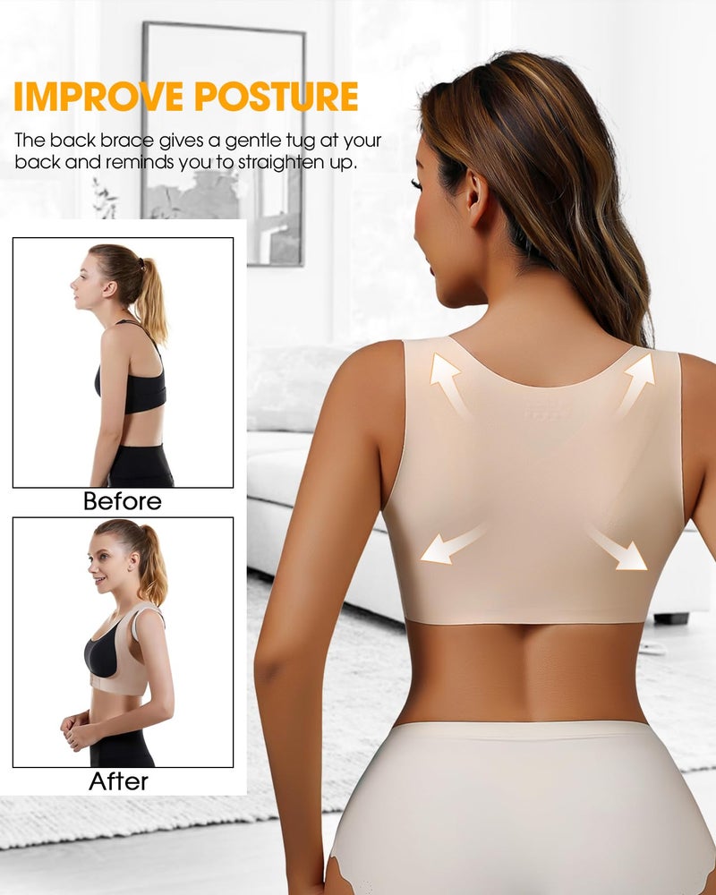 USEASY Posture corrector bra for women Back brace posture corrector Adjustable posture trainer Vest shapewear for women Beige M - Image 4