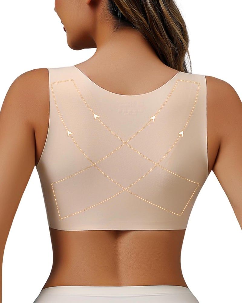USEASY Posture corrector bra for women Back brace posture corrector Adjustable posture trainer Vest shapewear for women Beige M - Image 2