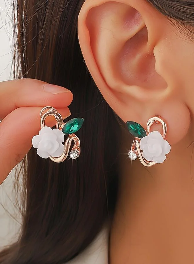 تايك تو أقراط دبوسية بتصميم زهور كريستال