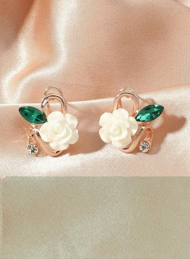 تايك تو أقراط دبوسية بتصميم زهور كريستال