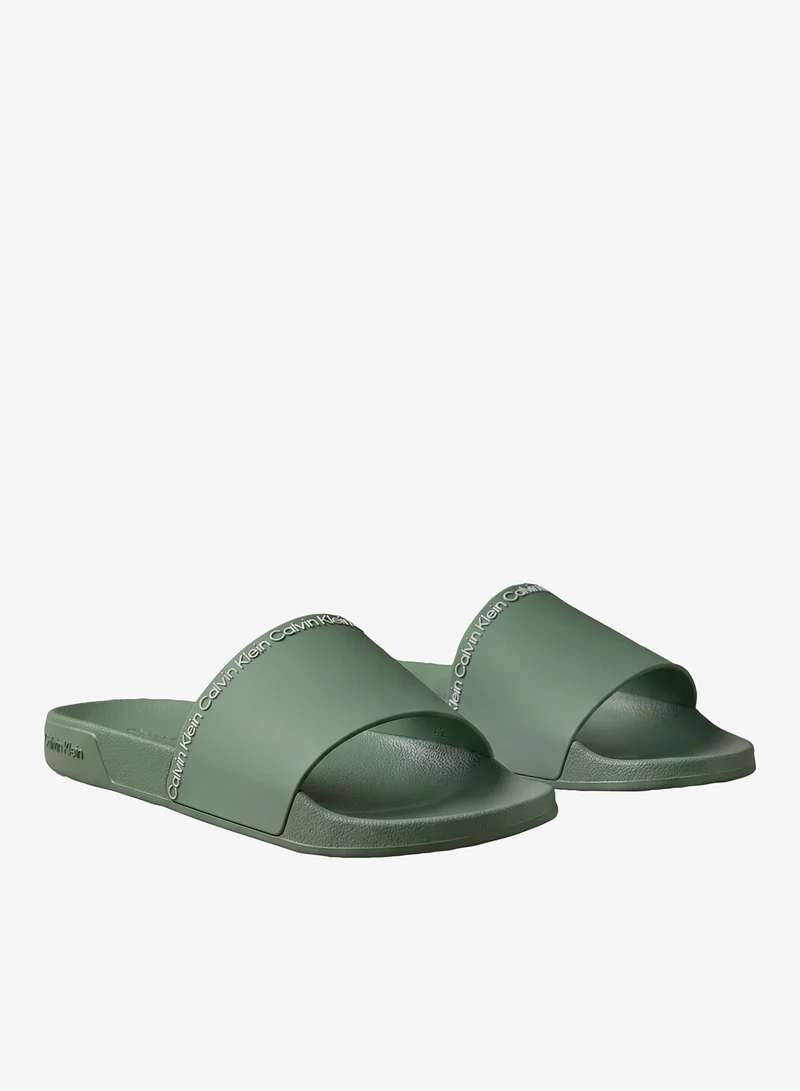 Calvin Klein Sea Spray/Bright White Essential Repeat Logo Pool Slides for Men | Best Price UAE