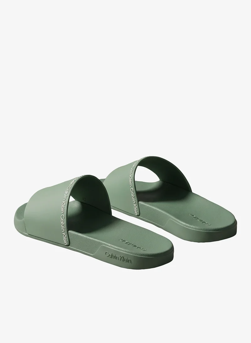 Calvin Klein Sea Spray/Bright White Essential Repeat Logo Pool Slides for Men | Best Price UAE