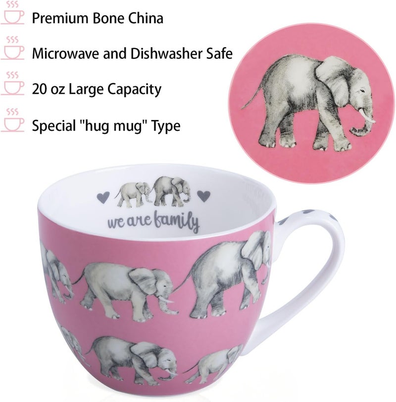 MFoffice Premium 20 oz Bone China Elephant Hug Mug – Cute Elephant Design for Coffee & Tea, Ideal Holiday, Birthday, and Christmas Gift for Family and Friend, Designed in England by Harvest Green Studio - Image 4