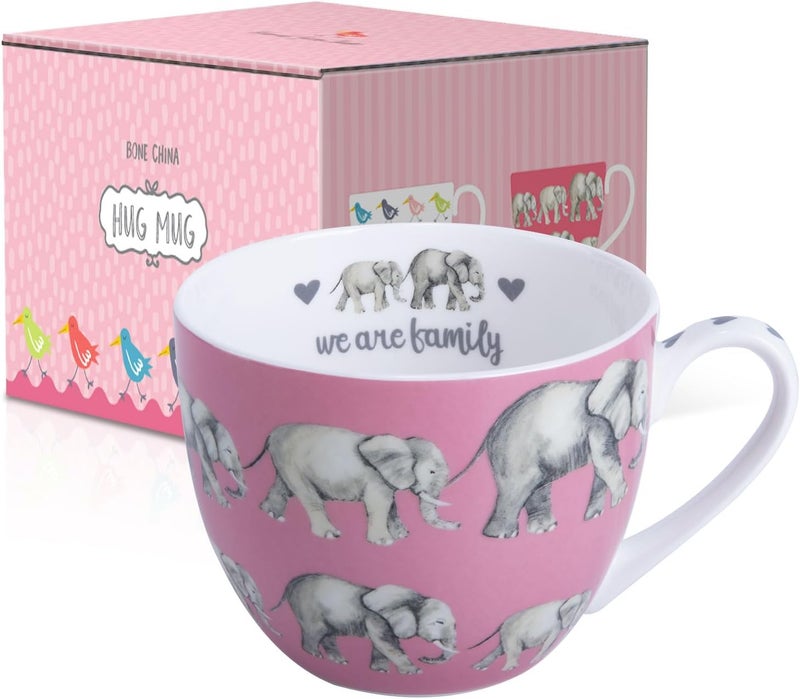MFoffice Premium 20 oz Bone China Elephant Hug Mug – Cute Elephant Design for Coffee & Tea, Ideal Holiday, Birthday, and Christmas Gift for Family and Friend, Designed in England by Harvest Green Studio - Image 2