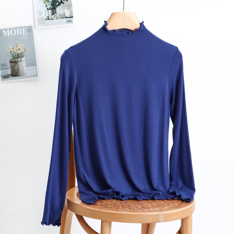 2025 Spring and Autumn New Modal Half Turtle Collar Thin Fungus Long Sleeve T-Shirt Women's Slim Mask Bottoming Shirt - Image 1