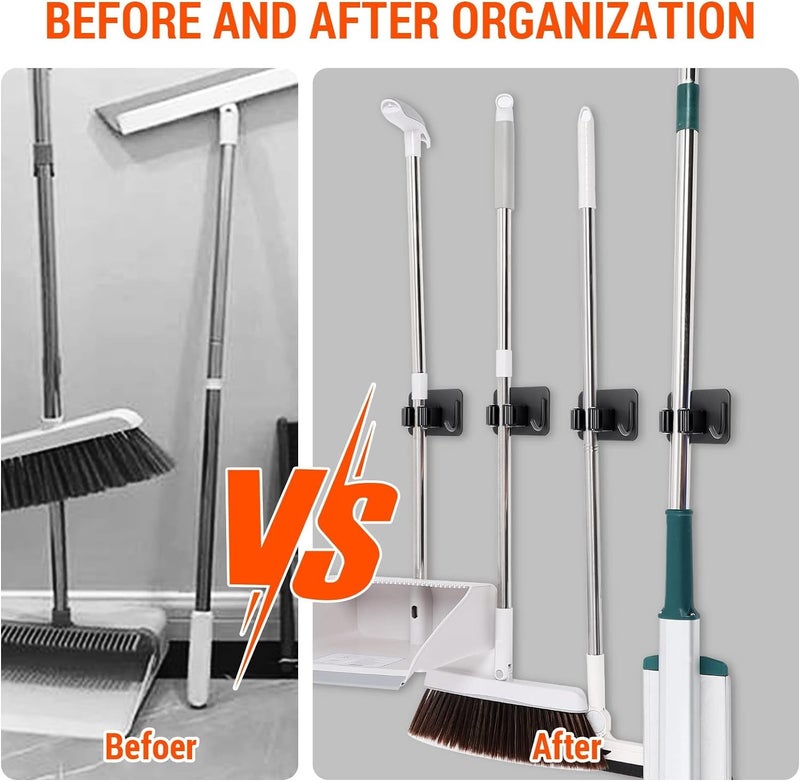 KBS Mop Broom Toilet Jet Spray Holder (PACK OF -1) with 1 Hanger Hook Heavy Duty Metal Wall Mounted Without Drilling Self Adhesive Tool Storage Organizer for Home Kithen Bathroom Garden Garage (Black) - Image 2