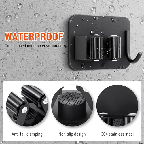 KBS Mop Broom Toilet Jet Spray Holder (PACK OF -1) with 1 Hanger Hook Heavy Duty Metal Wall Mounted Without Drilling Self Adhesive Tool Storage Organizer for Home Kithen Bathroom Garden Garage (Black) - Image 4