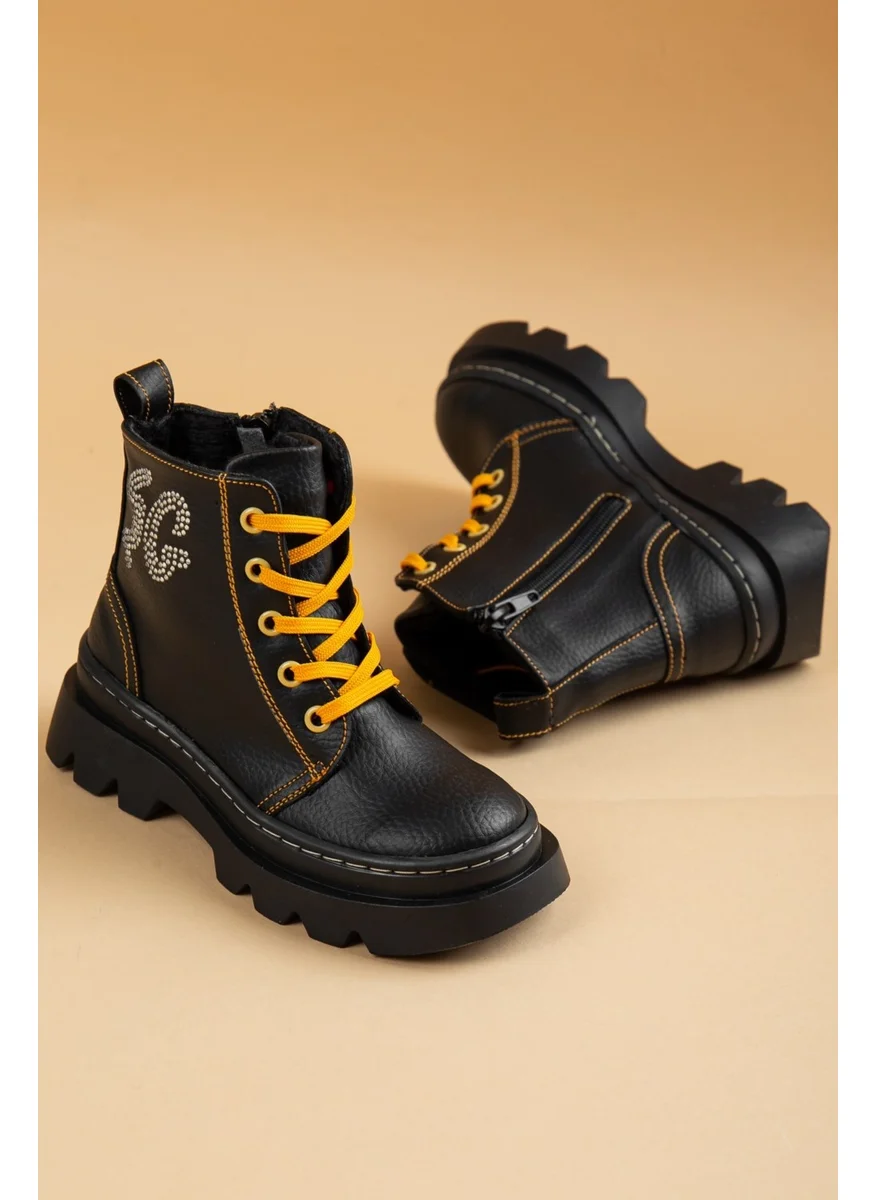 Dilimler Ayakkabı ŞirinGenç Orthopedic Zippered Leather Yellow Girl Boots