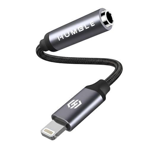 HUMBLE® Lightning to 3.5mm Audio Jack Adapter with DAC – AUX Earphone Jack Converter Compatible with iPhone Series 14, 13, 12, 11, X, XS, 8, 7, SE, iPad, iPod –Headphone & Car Stereo Connector (Grey) - Image 1