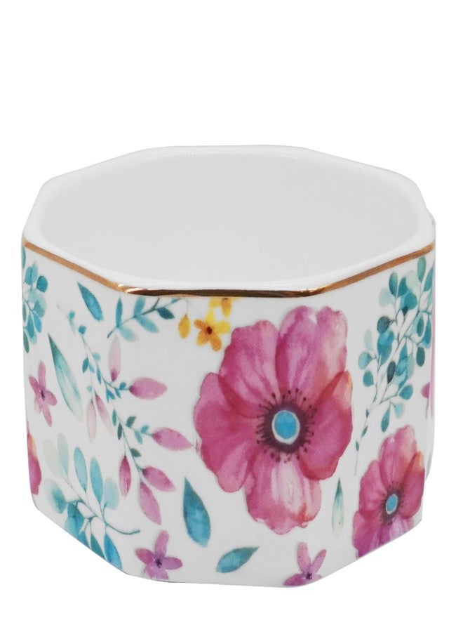LEAZUL Ceramic Paper Clip Holder Gold Line Paper Clip Dispenser Organizer for Desk Cute Floral Pattern Office Binder Clip Holder Bobby Pin and Hair Clip Holder Gift for Office (Purple Red) - Image 4