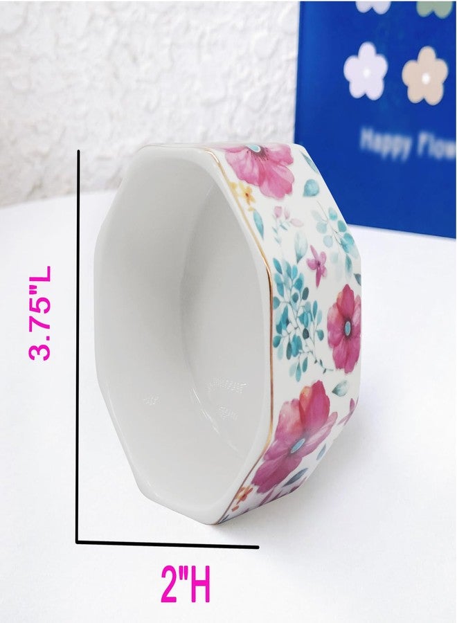 LEAZUL Ceramic Paper Clip Holder Gold Line Paper Clip Dispenser Organizer for Desk Cute Floral Pattern Office Binder Clip Holder Bobby Pin and Hair Clip Holder Gift for Office (Purple Red) - Image 3