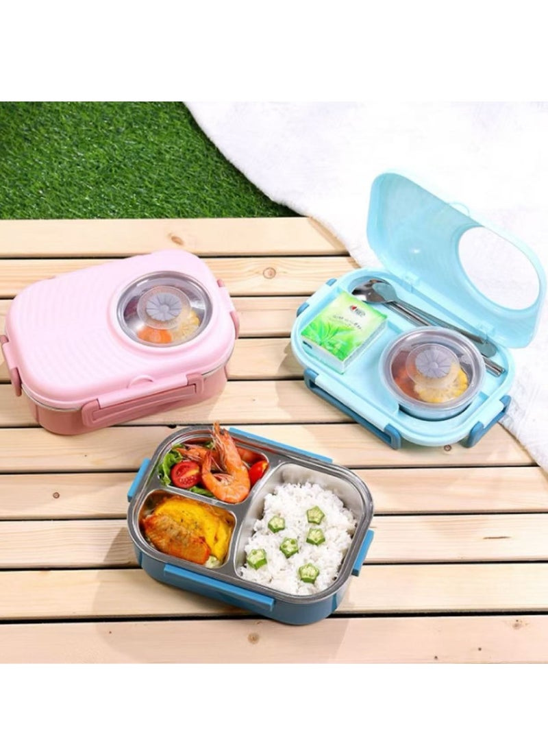الفولاذ المقاوم للصدأ مربع الغداء للأطفال والكبار ، معزول الغداء مربع مع أدوات المائدة ، 3 فصل الغداء الحاويات مع غطاء ، مانعة للتسرب ( الوردي ) - Image 2