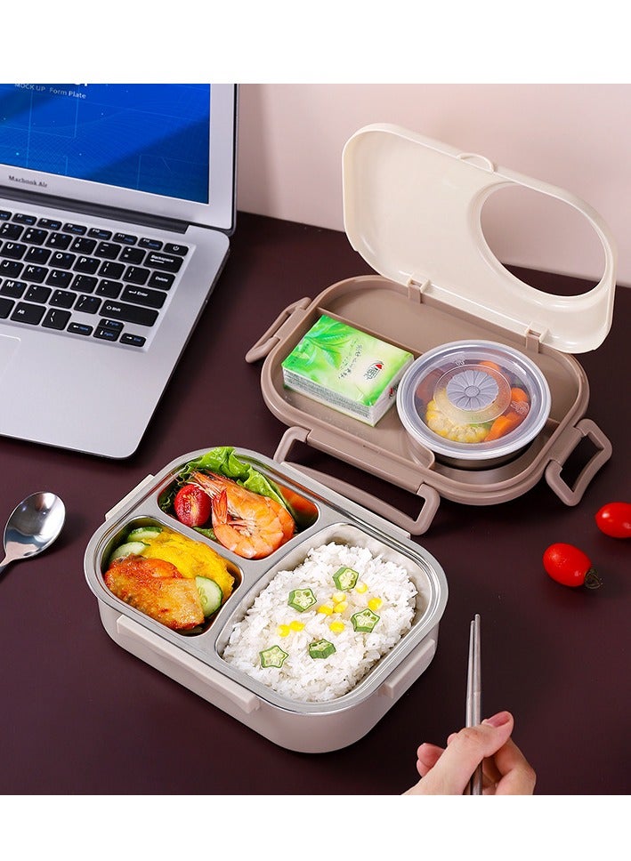 الفولاذ المقاوم للصدأ مربع الغداء للأطفال والكبار ، معزول الغداء مربع مع أدوات المائدة ، 3 فصل الغداء الحاويات مع غطاء ، مانعة للتسرب ( الوردي ) - Image 4
