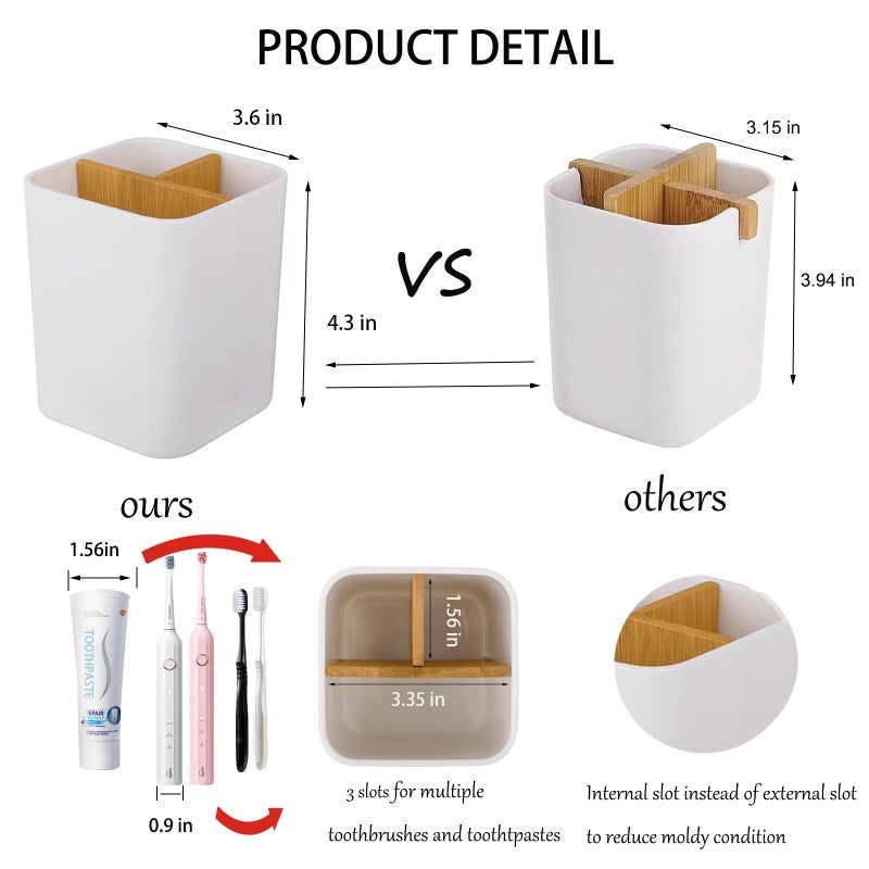 Heagoale Toothbrush Holder for Bathrooms, 3 Slots Toothbrush and Toothpaste Holder Bathroom Counter Organizer for Electric Toothbrushes, Floss, Razors - White - Image 2