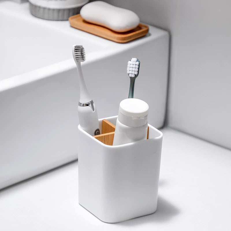 Heagoale Toothbrush Holder for Bathrooms, 3 Slots Toothbrush and Toothpaste Holder Bathroom Counter Organizer for Electric Toothbrushes, Floss, Razors - White - Image 3