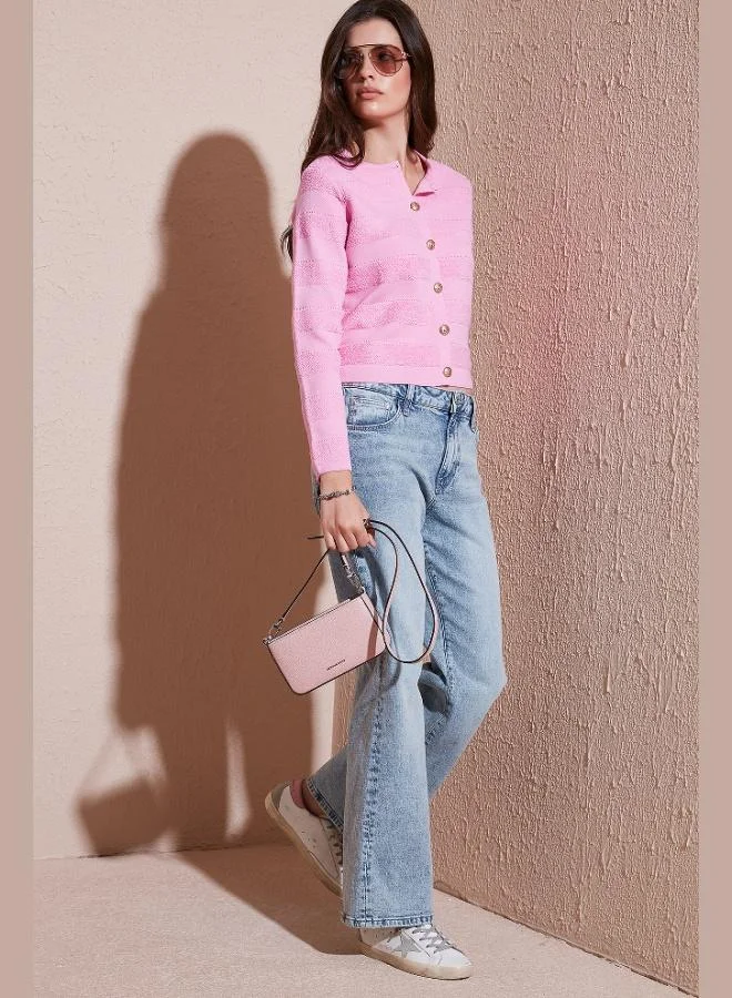 Lela Lela Premium Regular Fit Crew Neck Buttoned Textured Knitwear Cardigan Women's CARDIGAN 680HI00337