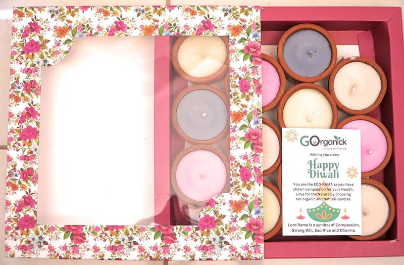Gorganick SOYA Wax CandlesLavender Rose Sandalwood Lemongrass Perfectly fragranced Candles Pack of 12 Terracotta Clay pots - Image 1
