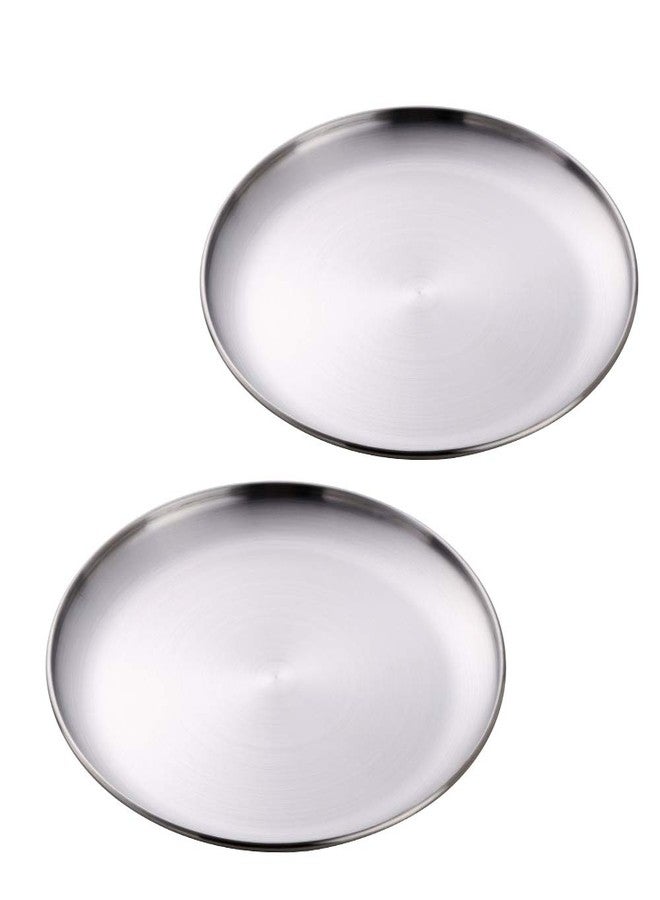 DOCBLACK 9 Inch Stainless Steel Plates Set of 2, Round Metal Dinner Plates, Stainless Steel Serving Dishes for Outdoor Camping, BBQ, Unbreakable & Heavy Duty, Dishwasher Safe (Silver, 9 Inch) - Image 1