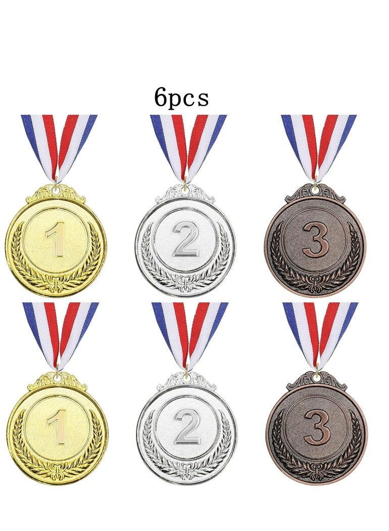 DELGREEN 6PCS Number Medals, Gold Silver Bronze Winner Medals with Ribbon, Winner Awards 1st 2nd 3rd Metal Medals, Olympic Style Winner Awards for Sports, Party, Tournaments, （Diam：5cm） - Image 1
