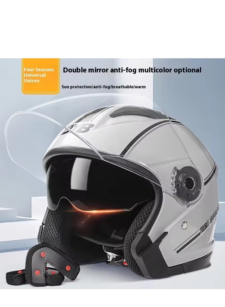 BYB Motorcycle Open Face Helmet For Men And Women Dual Lens Sun Visor Face Shield Top Lightweight Scooter Bike Retro 3/4 Helmet - Image 1