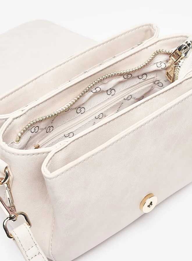 Celeste Women's Solid Satchel Bag with Top Handle and Button Closure