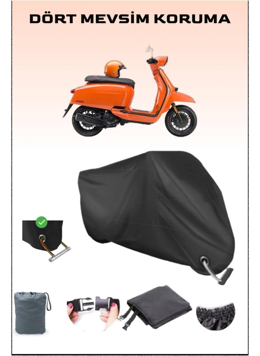 Breen Lambretta V200 Special Lock Compatible Black Motorcycle Tarpaulin, Safe, Waterproof  - Image 1