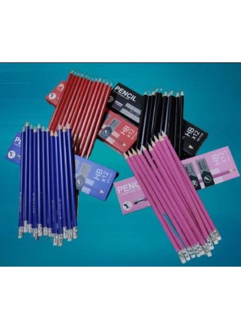 مجموعة 48 قلم رصاص HB بأستيكة – ألوان غير لامعة متنوعة | 4 علب مثالية للرسم والكتابة - Image 3