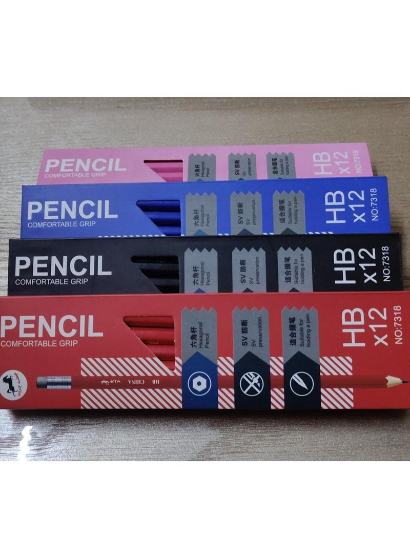 مجموعة 48 قلم رصاص HB بأستيكة – ألوان غير لامعة متنوعة | 4 علب مثالية للرسم والكتابة - Image 2