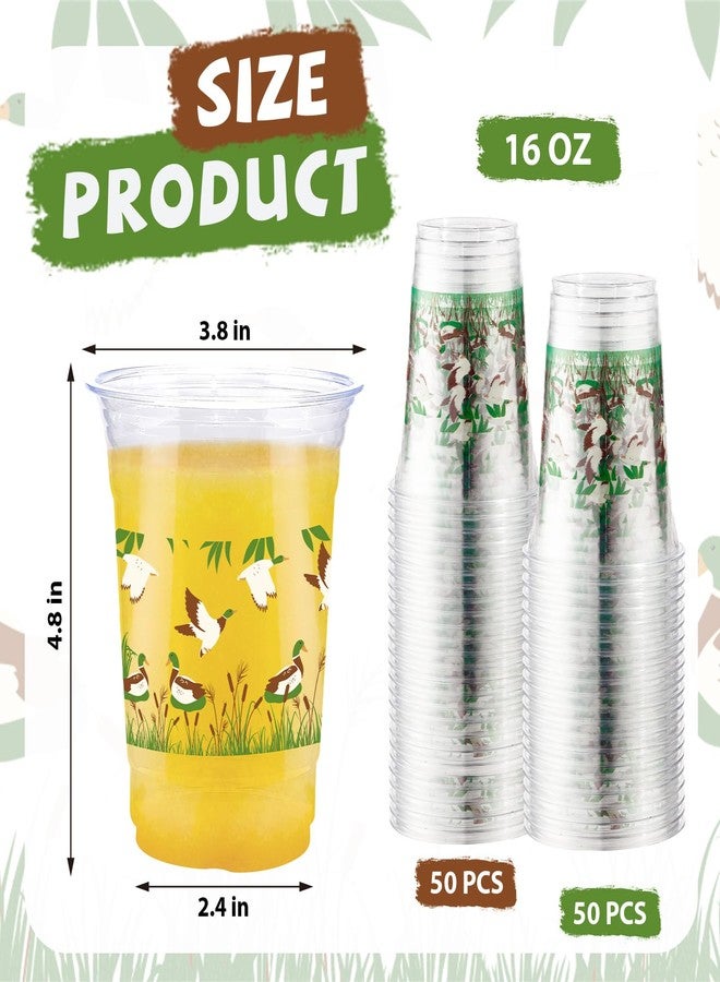 Greencian 100Pcs Mallard Duck Plastic Cups 16 Oz One Lucky Duck Disposable Cups Hunting Theme Birthday Plastic Tumblers for Mallard Ducks Baby Shower Birthday Party Decorations Beverage Drinking - Image 2