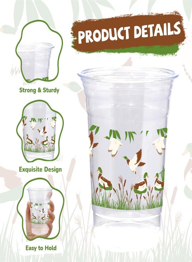Greencian 100Pcs Mallard Duck Plastic Cups 16 Oz One Lucky Duck Disposable Cups Hunting Theme Birthday Plastic Tumblers for Mallard Ducks Baby Shower Birthday Party Decorations Beverage Drinking - Image 3