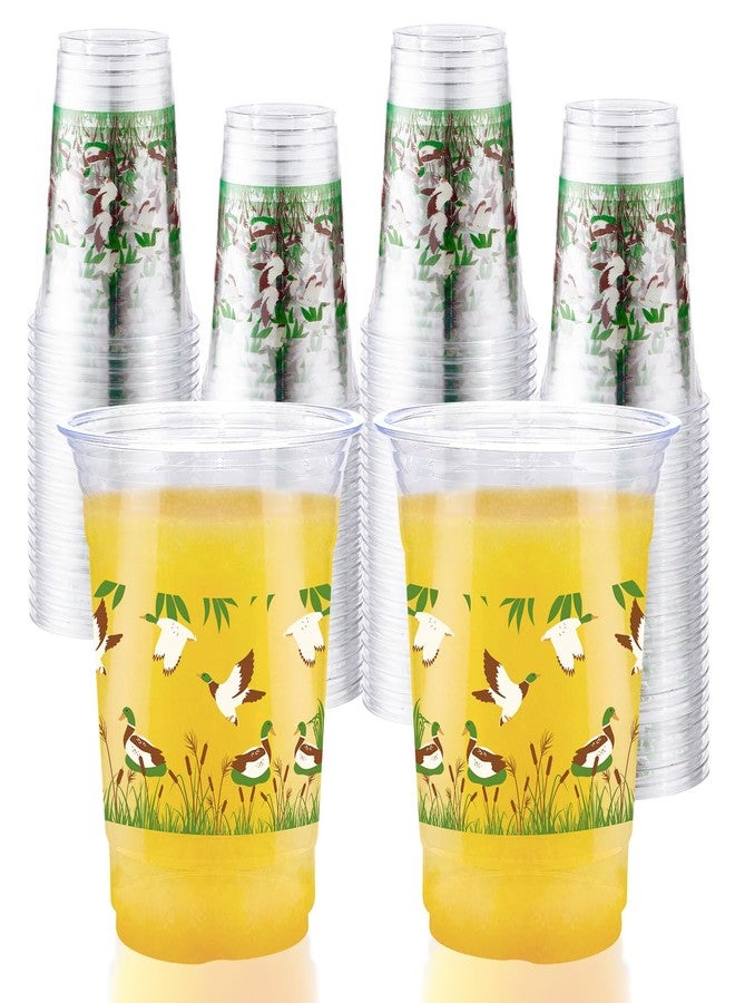 Greencian 100Pcs Mallard Duck Plastic Cups 16 Oz One Lucky Duck Disposable Cups Hunting Theme Birthday Plastic Tumblers for Mallard Ducks Baby Shower Birthday Party Decorations Beverage Drinking - Image 1