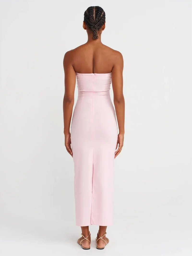 ديلفين Dilvin Strapless Bodycon Midi Dress With Slit