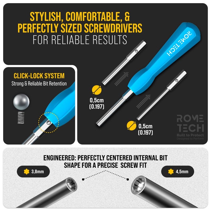 Rome Tech Gamebit Screwdriver Set for GameCube, Gameboy, SNES, NES, N64, Sega Game Cartridge, Tri Wing Screw Driver & 3.8mm 4.5mm - Screwdriver Bit Set Console Repair Tool - Image 5