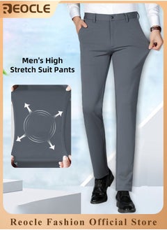 REOCLE Men's Dress Pant Fashion Slim Fit Suit Pants Classic Fit Flat Front Straight Formal Pants Wrinkle Free Expandable Waist Suit Pants  - Image 1
