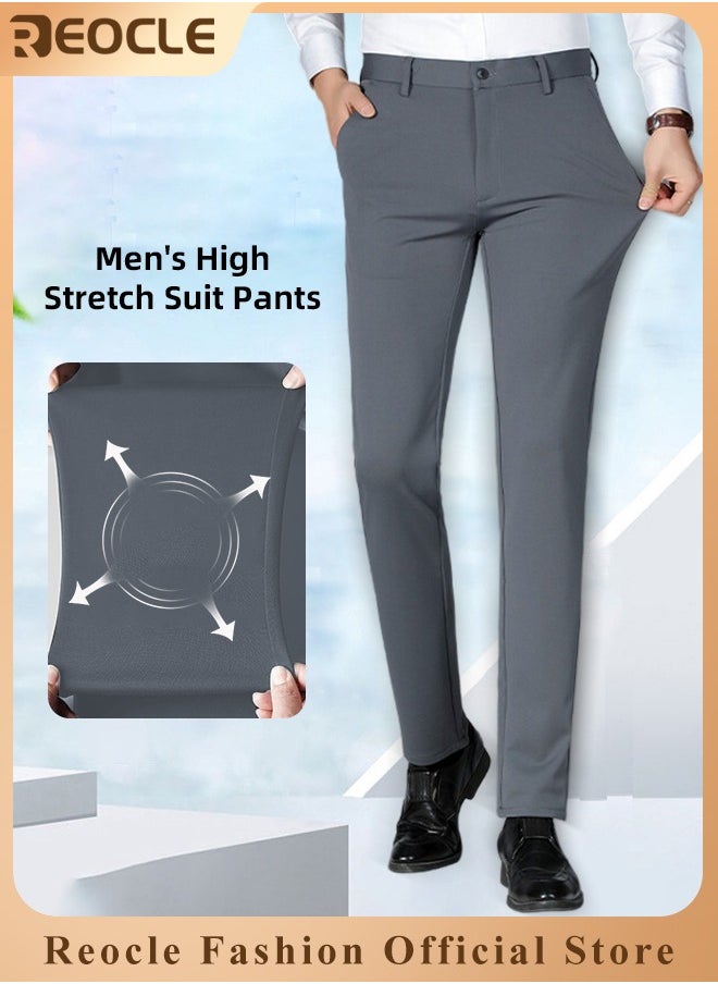 REOCLE Men's Dress Pant Fashion Slim Fit Suit Pants Classic Fit Flat Front Straight Formal Pants Wrinkle Free Expandable Waist Suit Pants  - Image 1