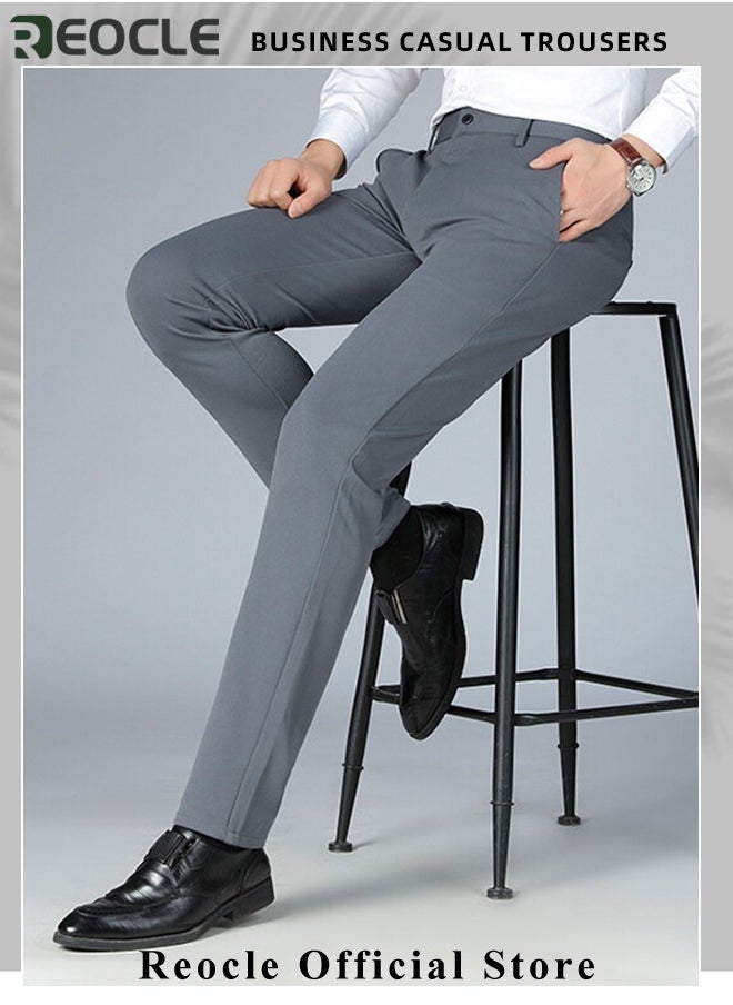 REOCLE Men's Dress Pant Fashion Slim Fit Suit Pants Classic Fit Flat Front Straight Formal Pants Wrinkle Free Expandable Waist Suit Pants  - Image 2