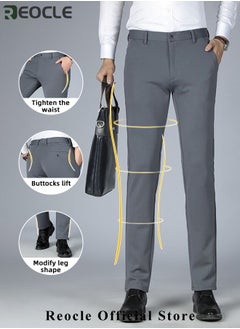 REOCLE Men's Dress Pant Fashion Slim Fit Suit Pants Classic Fit Flat Front Straight Formal Pants Wrinkle Free Expandable Waist Suit Pants  - Image 3